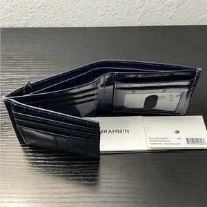 Brahmin Bifold NAVY BRONCO eel pattern leather wallet NWT HTF